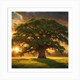 Oak Tree At Sunset Art Print