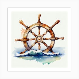 Ship wheel, watercolor painting Art Print