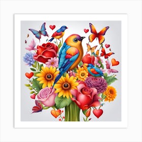 Colorful Birds And Flowers Art Print