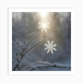 Clear Snowflakes In The Snow Art Print