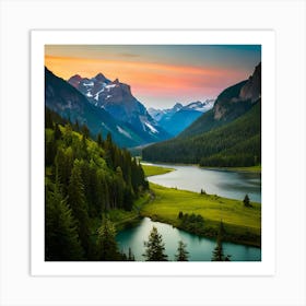 A Mountain Range Is Shown With Lake Mountains Background Art Print