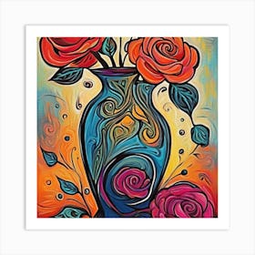 Red Roses In A Vase 1 Art Print