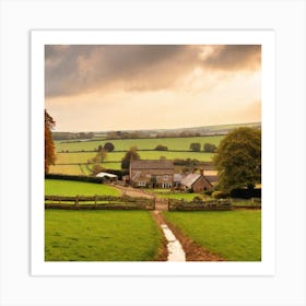 Sunset Over A Farm Art Print