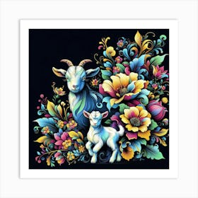 Goat And Flowers 3 Art Print