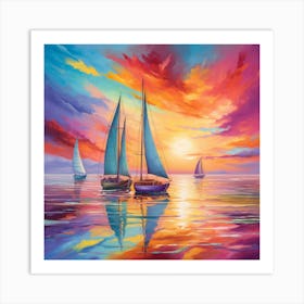 Sailboats At Sunset 15 Art Print