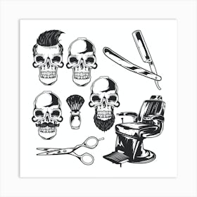 Barbershop Skulls Art Print