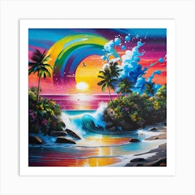 Rainbow On The Beach Art Print