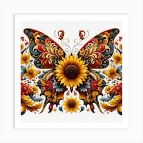 Russian Ornate Sunflower Butterfly Art Print