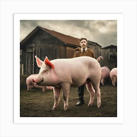 Man With Pigs Art Print