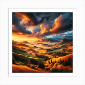 Sunset Landscape Painting Art Print