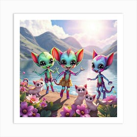 Alien Kids In The Forest Art Print