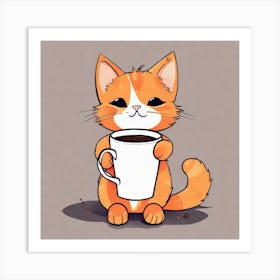 Cute Orange Kitten Loves Coffee Square Composition 2 Art Print