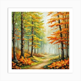 Forest In Autumn In Minimalist Style Square Composition 6 Art Print