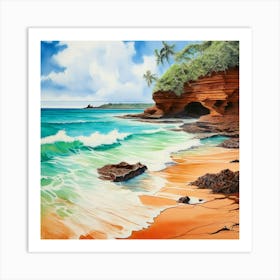 Watercolor Kauai Hawaii Tropical Beach Art Print