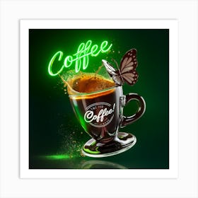 Neon Espresso Delight A 3d Coffee Experience (3) Art Print