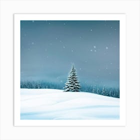 A Serene Winter Landscape Under A Subdued Grey Sky Snow Blankets A Fir Tree Frost Glistens On Surr (4) Art Print