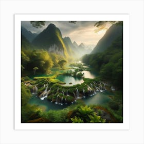 Waterfalls In The Mountains 1 Art Print