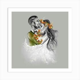 Autumn Groom And Bride Art Print