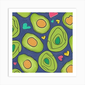 Avocados and Hearts Art Print