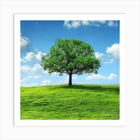 Lone Tree On Green Grass Art Print