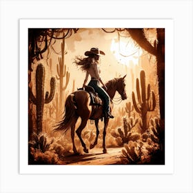 Cowgirl Riding Horse 7 Art Print