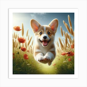 Frolicking Corgi Art Print