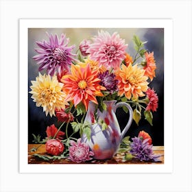 AI Petals of Passion: Ethereal Dahlia Waltz Art Print