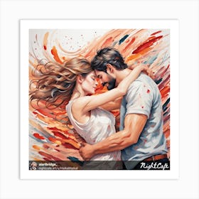 Nightcap - Couple Hugging Art Print