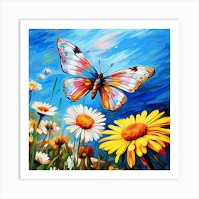 Butterfly And Daisies Art Print