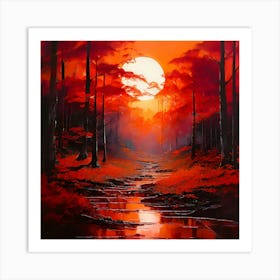 Moonscape In A Happy Red Forest In The Art Brut Style By Stuart Edmondson Thomas Wells Schaller A(3)(1) Art Print