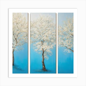 Three White Trees On Blue Art Print