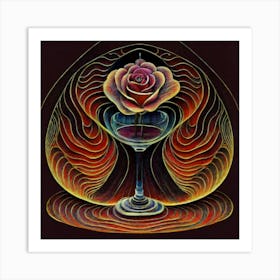 A rose in a glass of water among wavy threads 10 Art Print