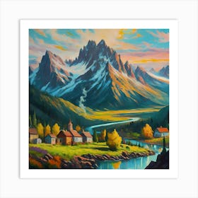 Landscape Of A Mountain Village Art Print