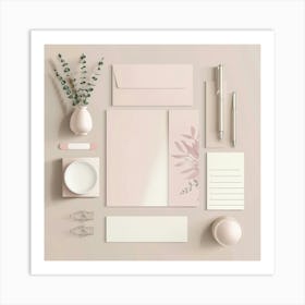 Office Stationery Mockup Art Print