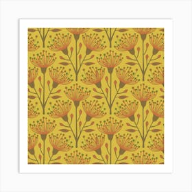 AUSTRALIAN EUCALYPTUS Floral Botanical in Deep Yellow Earthy Brown Olive Green Art Print