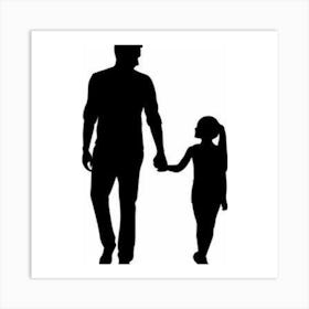 Silhouette Of Father And Daughter Art Print