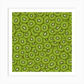 Kiwi Fruit Pattern Green Background Art Print