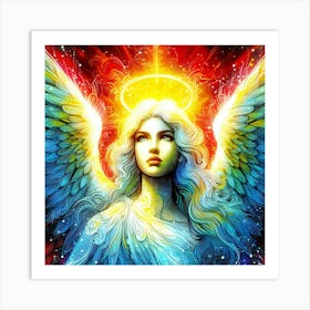 Angel Beauty Apparition In Colorful Glow Bright Color Drawing Art Print