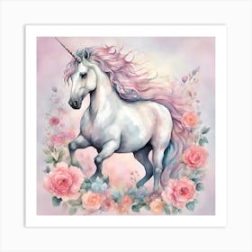 Unicorn And Roses Art Print