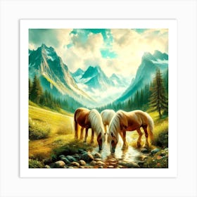 Horses In The Mountains Art Print