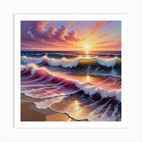 Sunset At The Beach paintings art print 1 Art Print