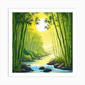 A Stream In A Bamboo Forest At Sun Rise Square Composition 345 Art Print