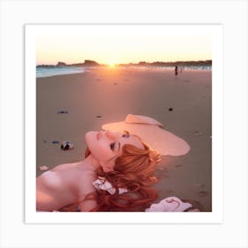 Girl Laying On The Beach Art Print