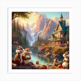 Chipmunks Exploring Woods Art Print