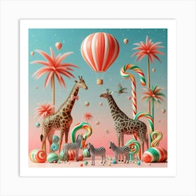 Giraffes And Candy Art Print