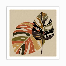 Tropical Leaves Plant Leaves Monstera Boho Retro Art Print