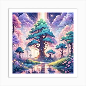 A Fantasy Forest With Twinkling Stars In Pastel Tone Square Composition 216 Art Print