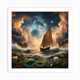 Sailing boat with ominous sky Art Print