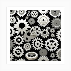 Gears On A Black Background 9 Art Print