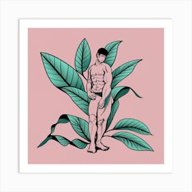 Naked man on plant Art Print